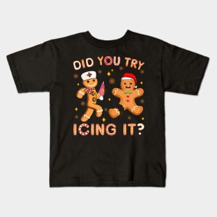 Did You Try Icing It Retro Christmas Gingerbread Nurse Squad Kids T-Shirt